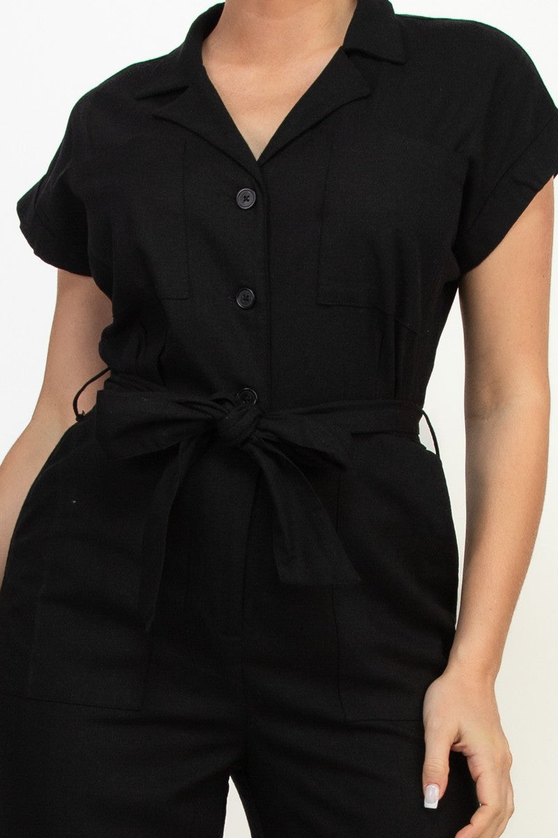Belted Button-Down Linen Jumpsuit