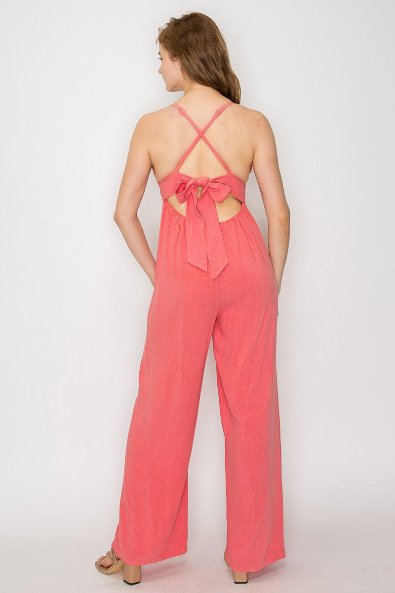 Lace Trim Crossed Back Jumpsuit