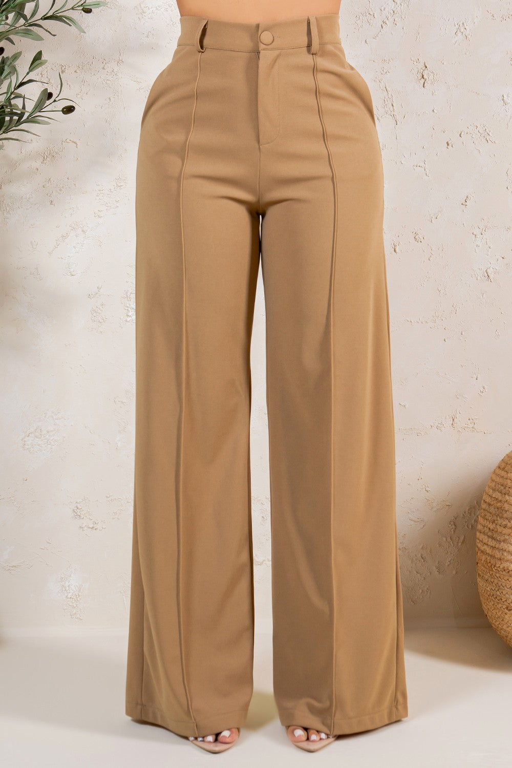 Solid High Waist Formal Pants