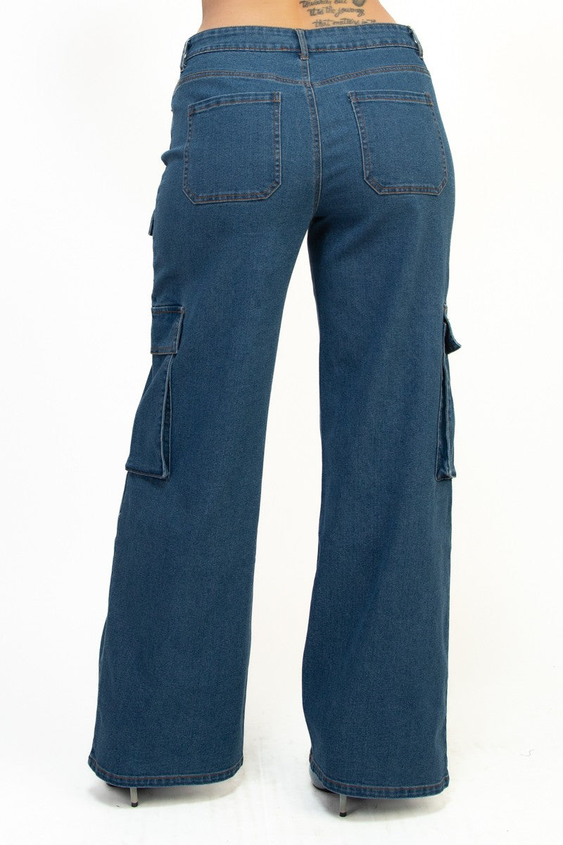 Mid-Rise Cargo Denim Pants