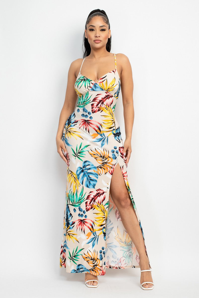 Crossed Back Hawaiian Maxi Dress