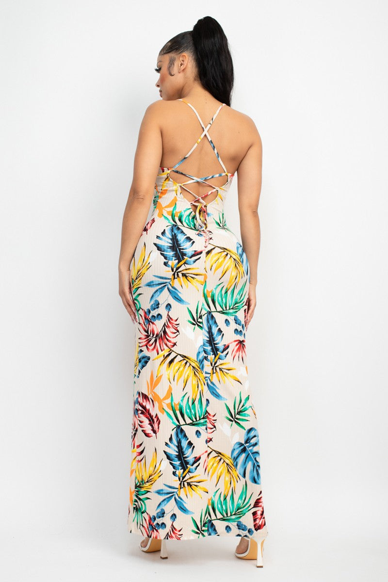 Crossed Back Hawaiian Maxi Dress