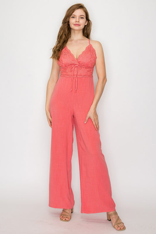 Lace Trim Crossed Back Jumpsuit