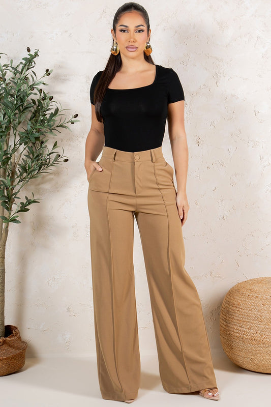 Solid High Waist Formal Pants