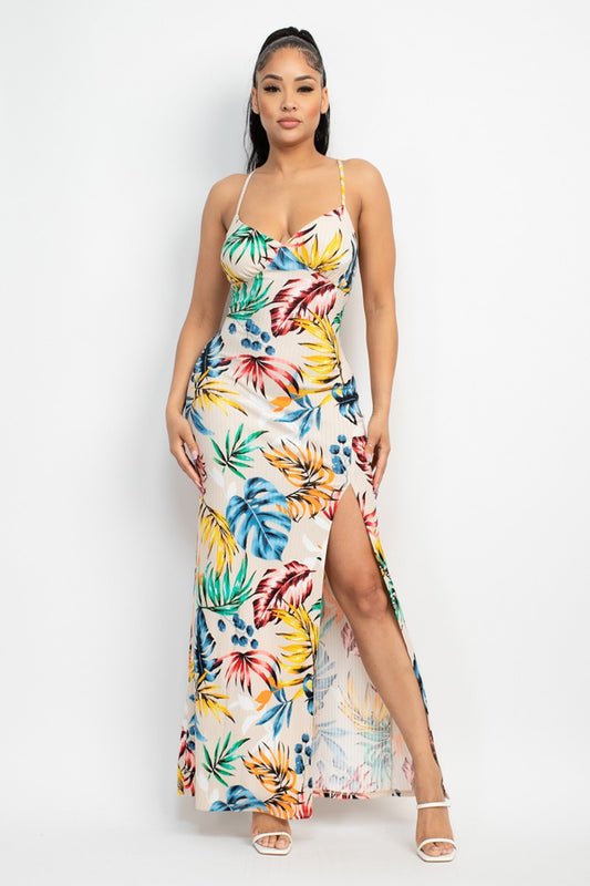 Crossed Back Hawaiian Maxi Dress