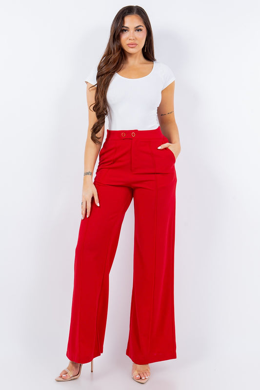 Solid Wide Leg Dressy Pants
