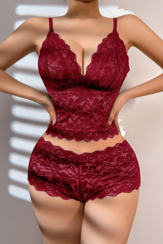 Lace V-neck Crop Camisole & Shorts Pajama Set